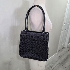 Salvatore Ferragamo Gancini embossed black leather shoulder bag